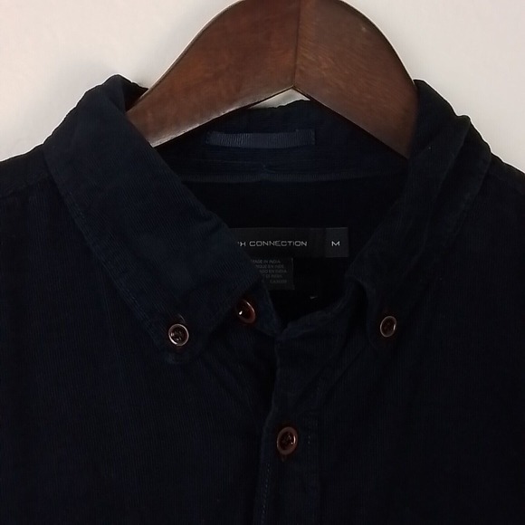 French Connection Mens Black Corduroy Cotton Button Up Shirt Size M Long Sleeve - Picture 4 of 13